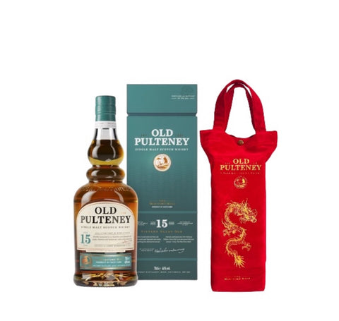 1x Old Pulteney Single Malt Scotch Whisky 15 Y.O. - 700ml - 46% + 1x Red Velvet Bag