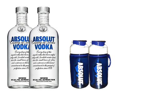 2x Absolut Original Vodka - 700ml - 40% + 2x Water Bottles